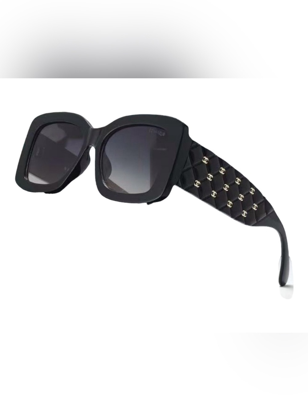 ☀️ChaneI Black Quilted Design Sunglasses with Multi- Gold- Tone Logos on Arms